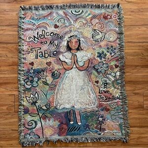 First Communion Girl Tapestry By Jen Norton Welcome to My Table Tapestry Throw